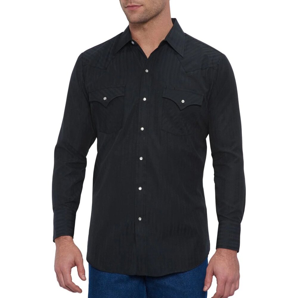 Ely Cattleman Black Button Down Shirt with Pearl Snaps 16 1/2